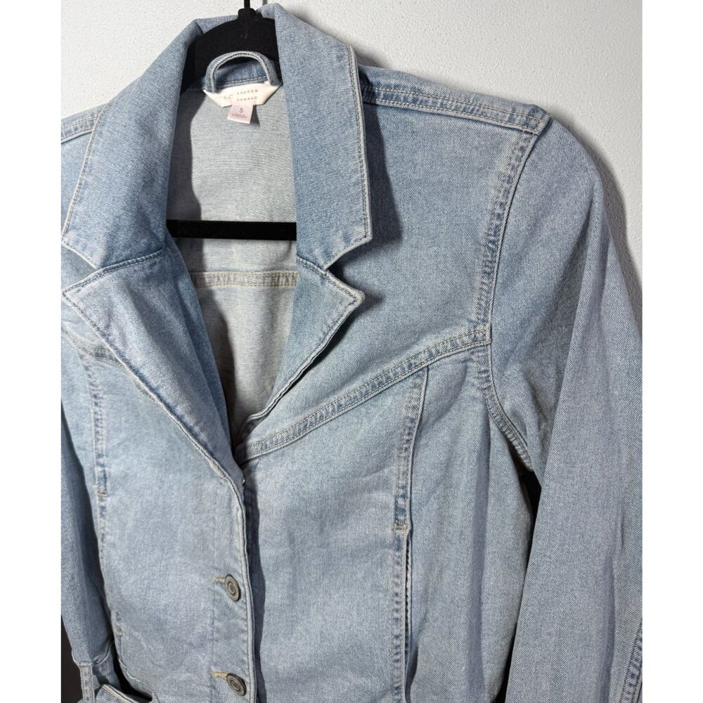LC Lauren Conrad Jean Jacket Size Small Light Wash Belted Hem Cropped - Picture 3 of 10